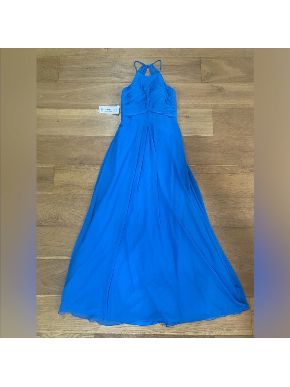 Stunning Azazie NWT size 4 blue jay ‘ginger’ halter formal maxi dress $129 value